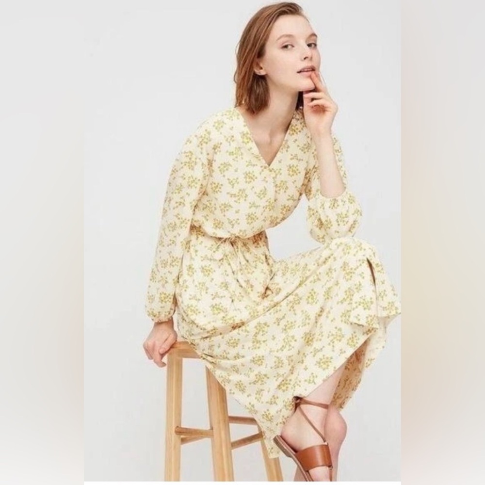 Uniqlo Cream Maxi Dress with Yellow Floral Print